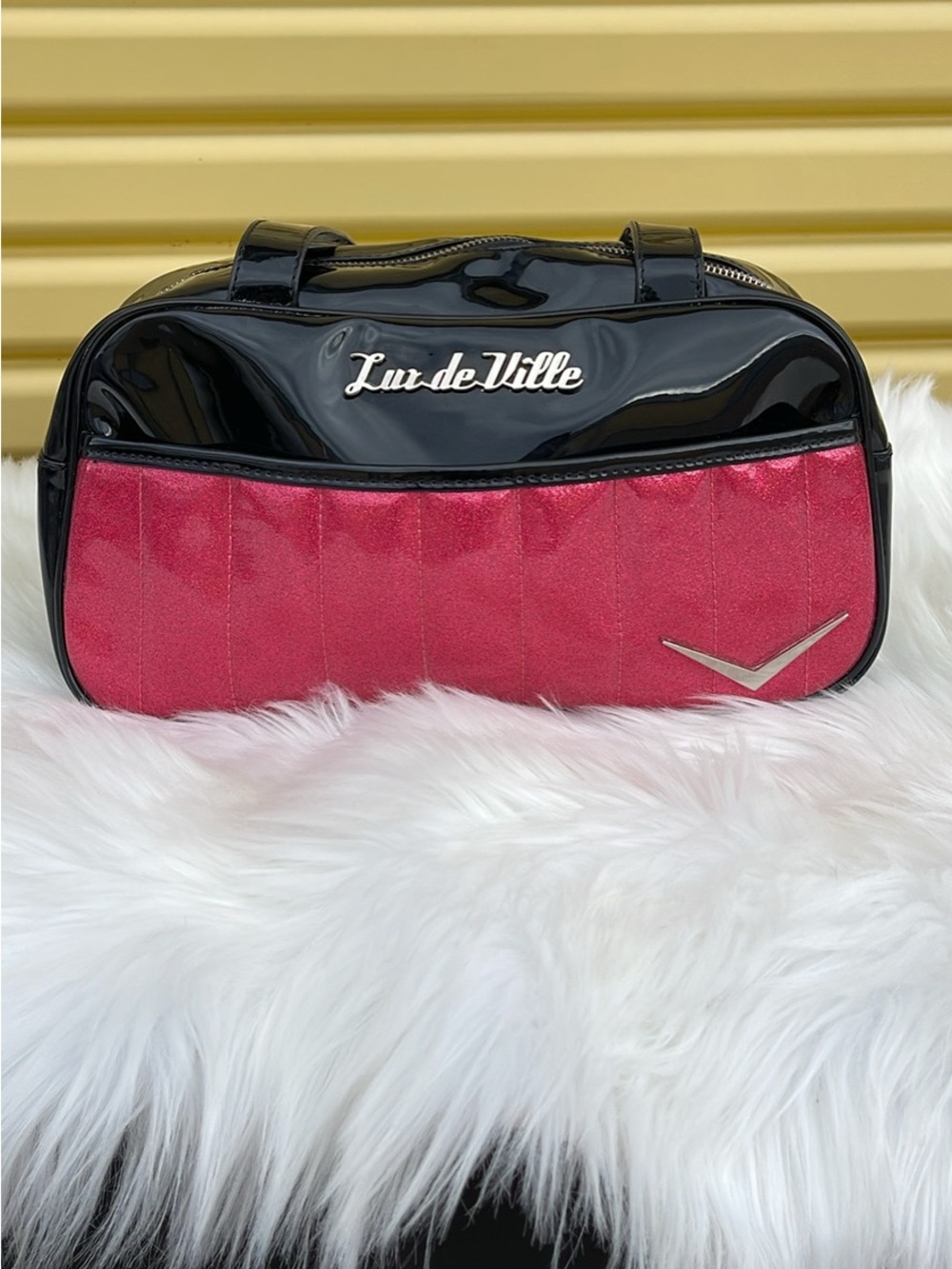 Lux de Ville Black and Hot Pink Patent Bowling Bag